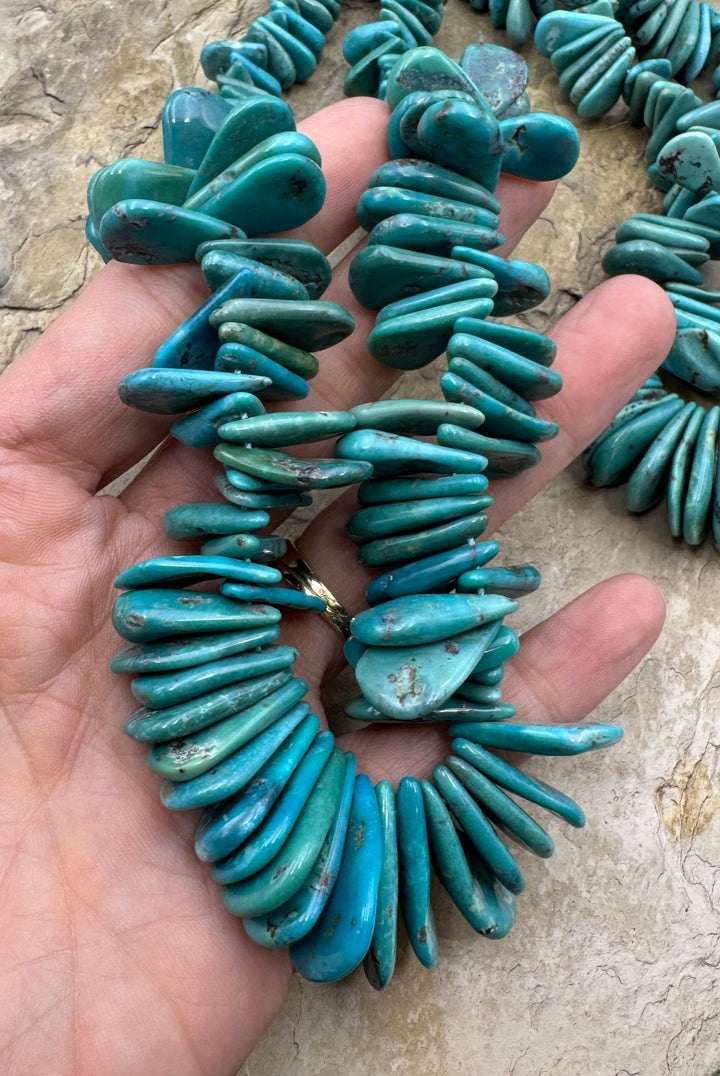 Hubei Turquoise (China) BIG Chunky Teardrop Tab Bead Strand