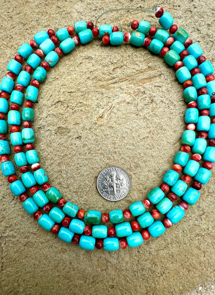 Kingman Turquoise and Spiney Oyster Designer Bead Strand