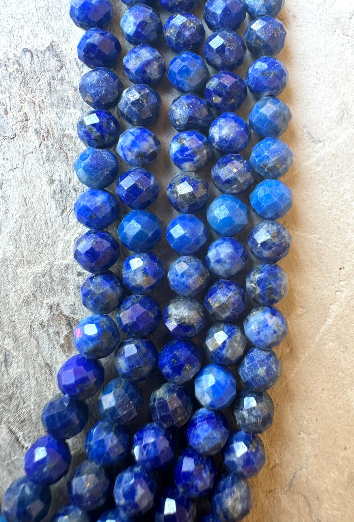 Lapis Lazuli Micro Faceted 4mm Round Beads 16 inch strand