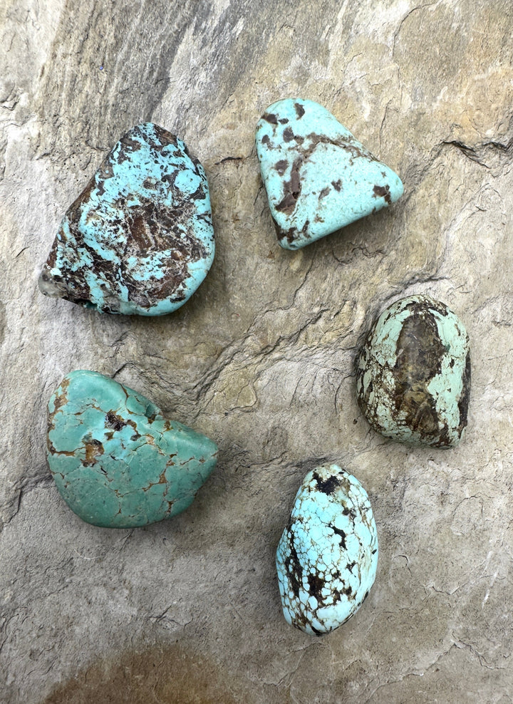 LOT of 5 Kingman Large Primitive Freeform Turquoise Beads