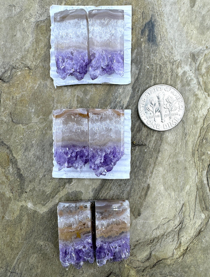 Natural Amethyst Stalactite Slice Cabochon Pairs 12x24mm