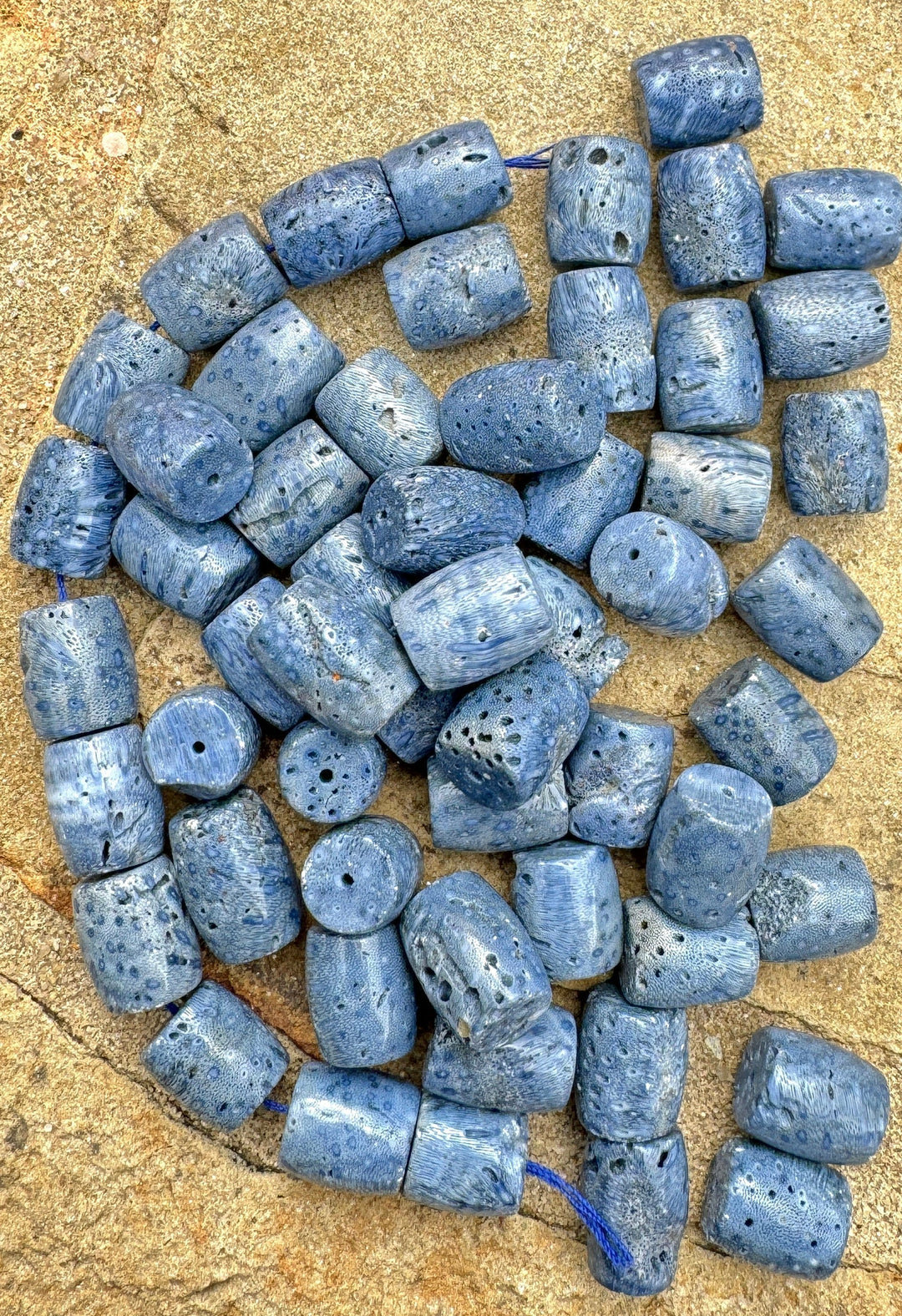 Natural Blue Sponge Coral 10x13mm Barrel Shaped Beads