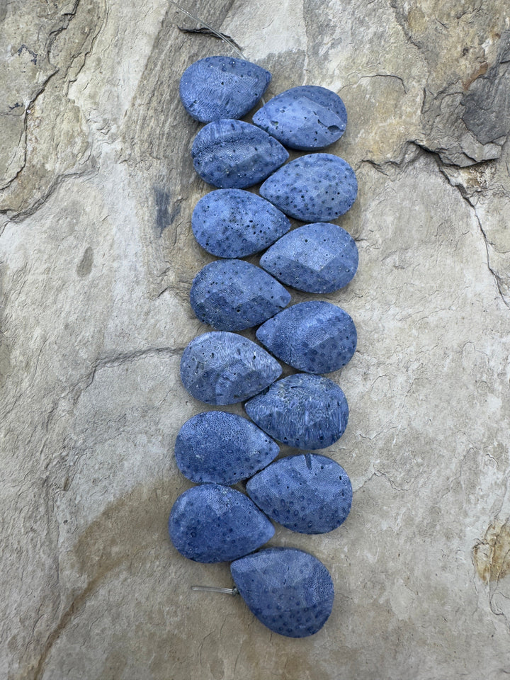 Natural Blue Sponge Coral Faceted Teardrop Shaped 15x20mm