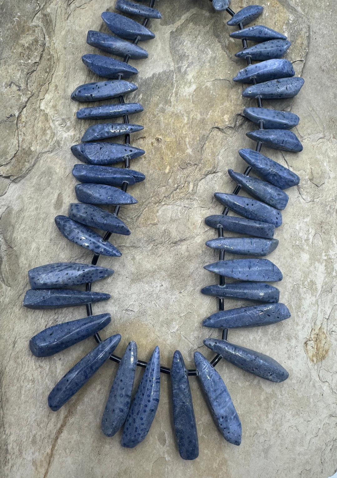 Natural Blue Sponge Coral Graduated Long Freeform Bead