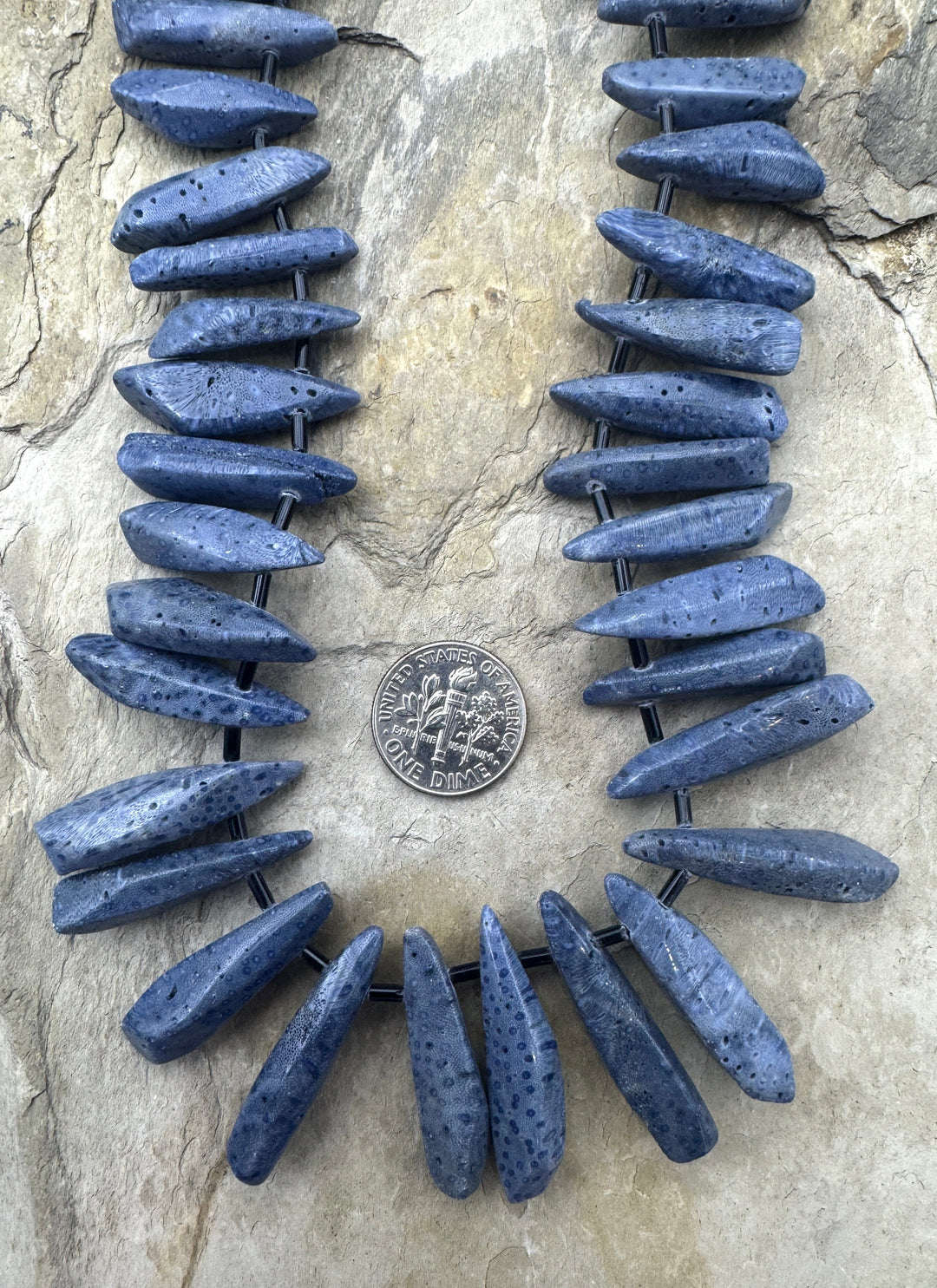 Natural Blue Sponge Coral Graduated Long Freeform Bead