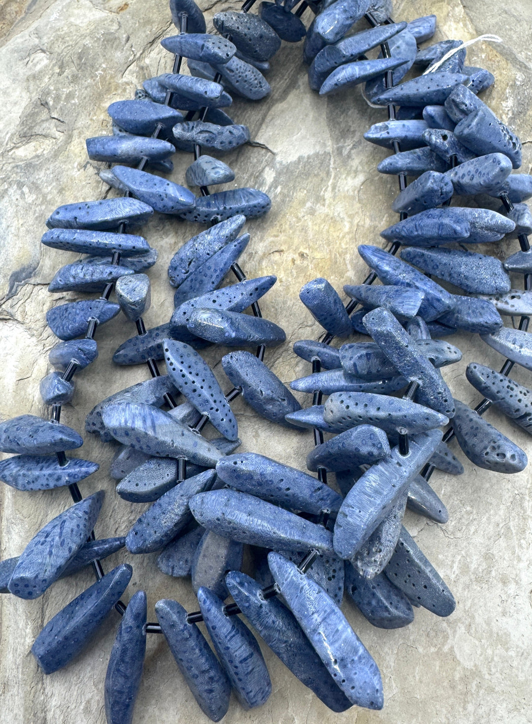 Natural Blue Sponge Coral Graduated Long Freeform Bead