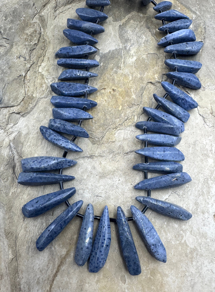 Natural Blue Sponge Coral Graduated Long Freeform Bead