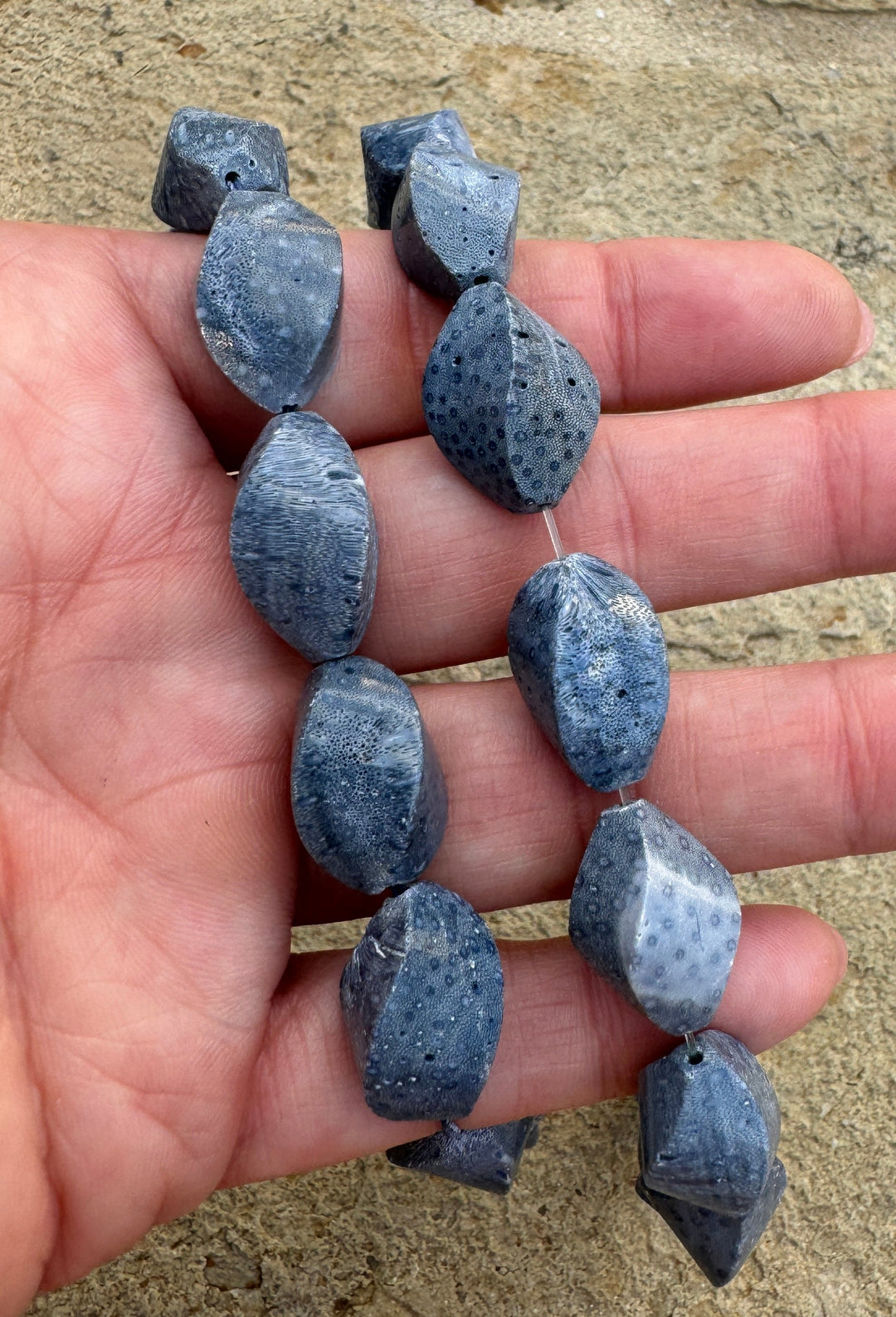 Natural Blue Sponge Coral Twist 12x20mm Beads 8 inch