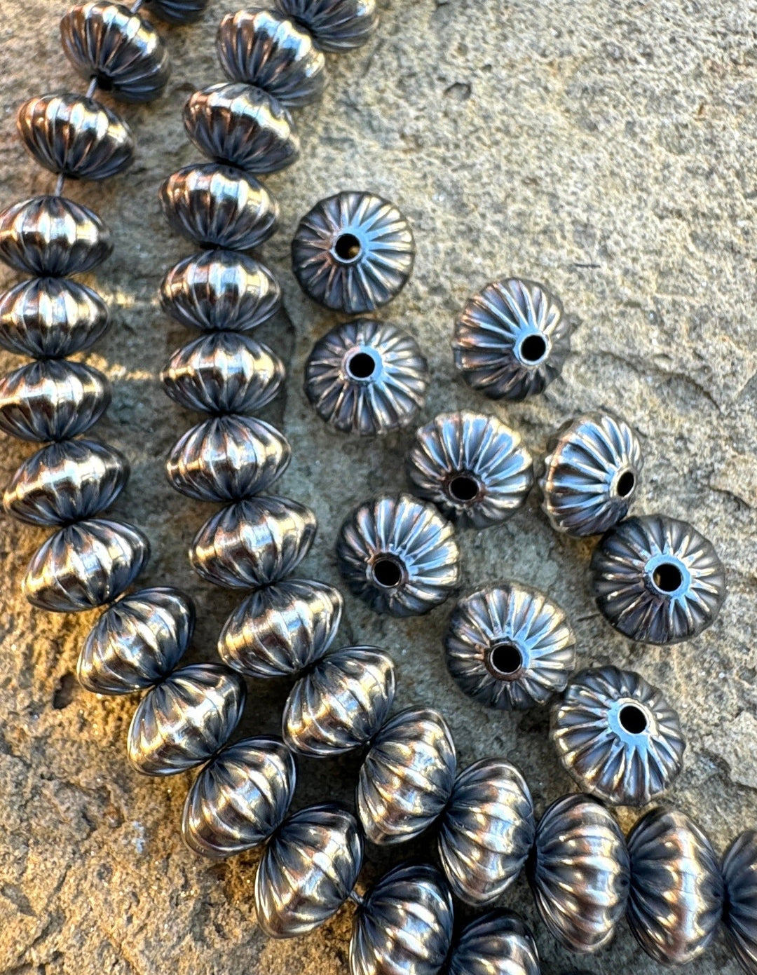 Navajo Style Pearls Sterling Silver Serrated Saucer beads