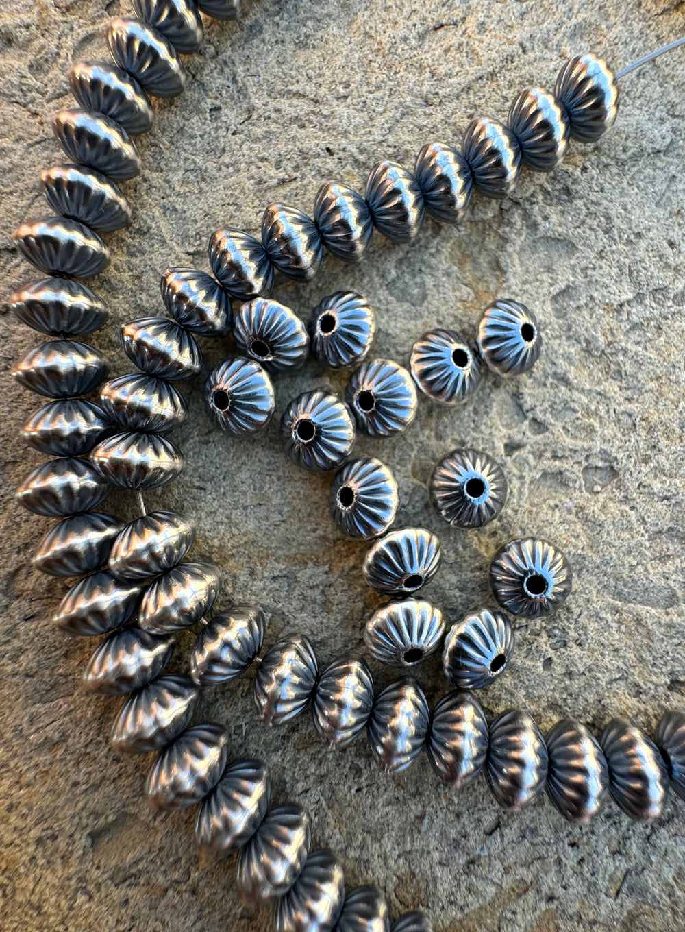 Navajo Style Pearls Sterling Silver Serrated Saucer beads