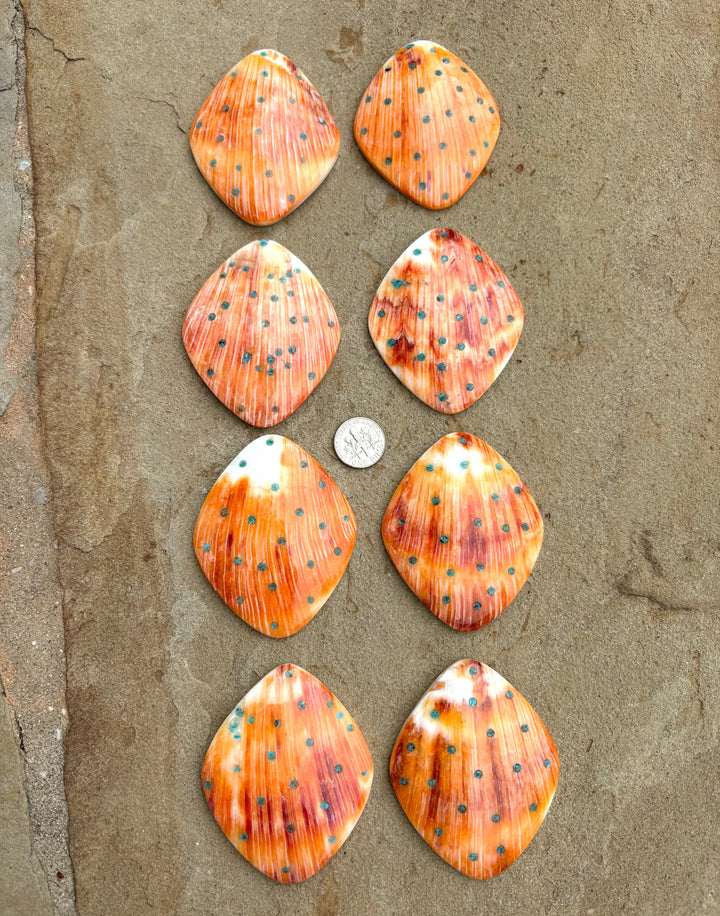 Orange Spiny Oyster with Turquoise inlay BIG Focal Pendant