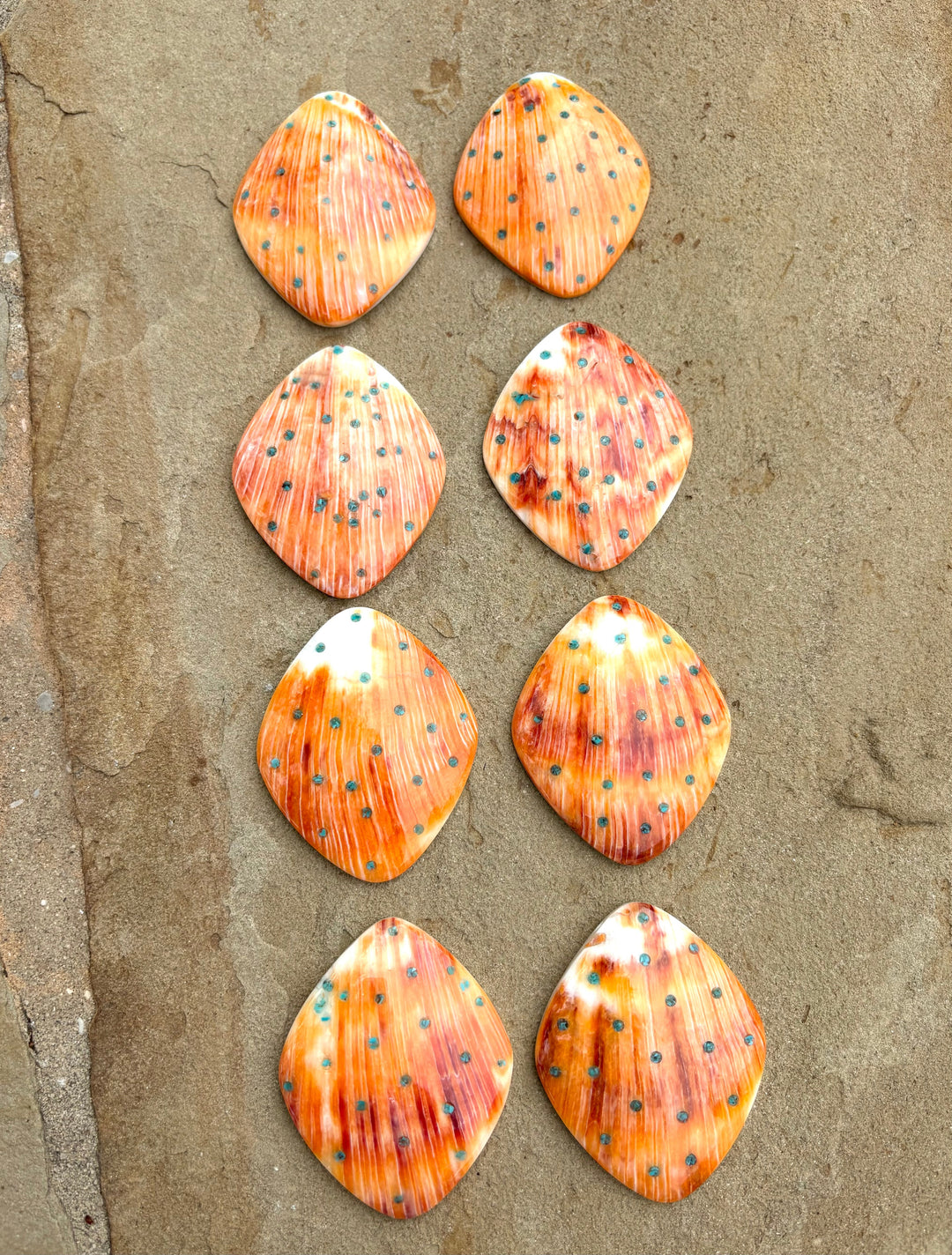 Orange Spiny Oyster with Turquoise inlay BIG Focal Pendant