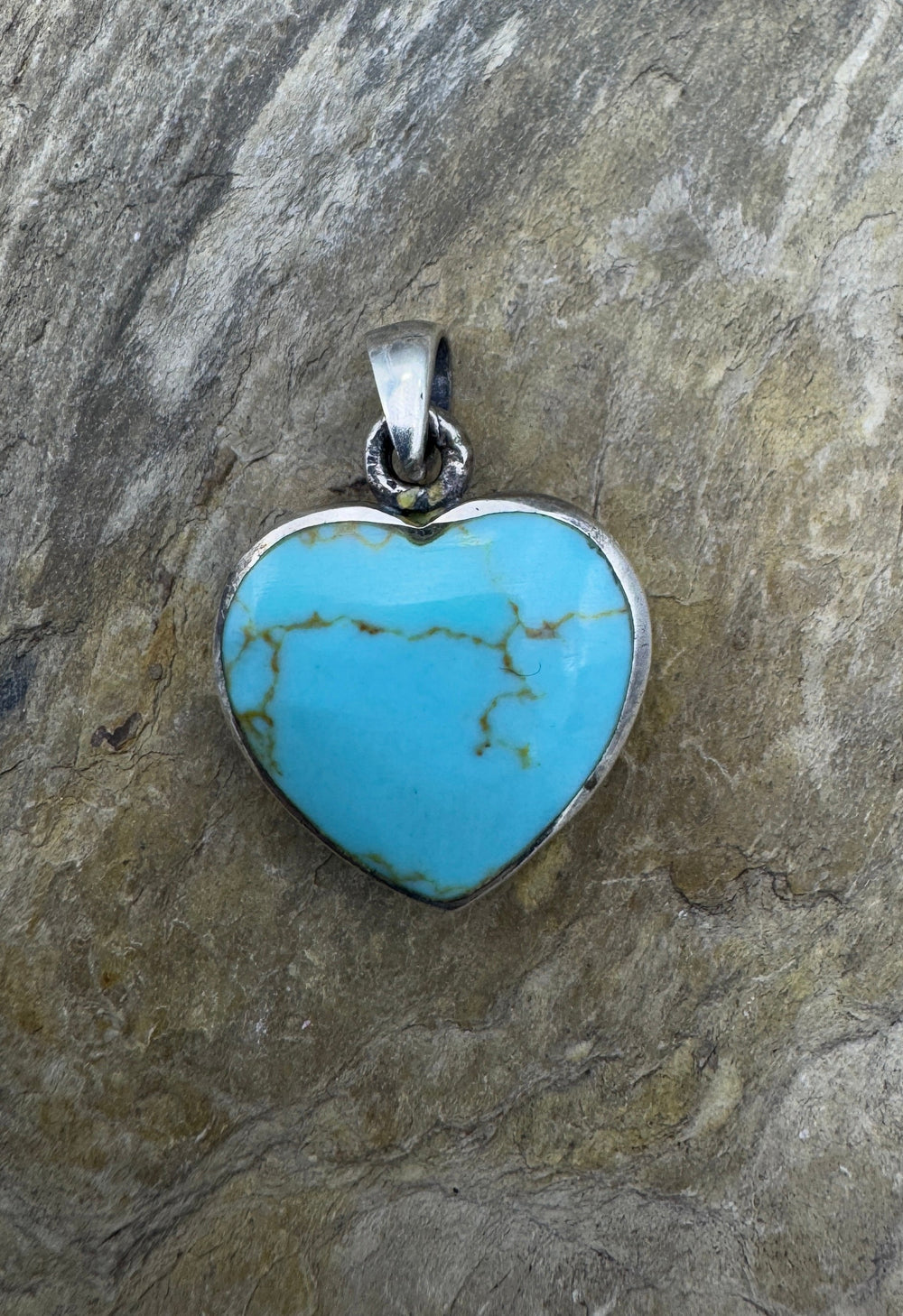 Oxidized Sterling Silver Double Sided Turquoise Heart