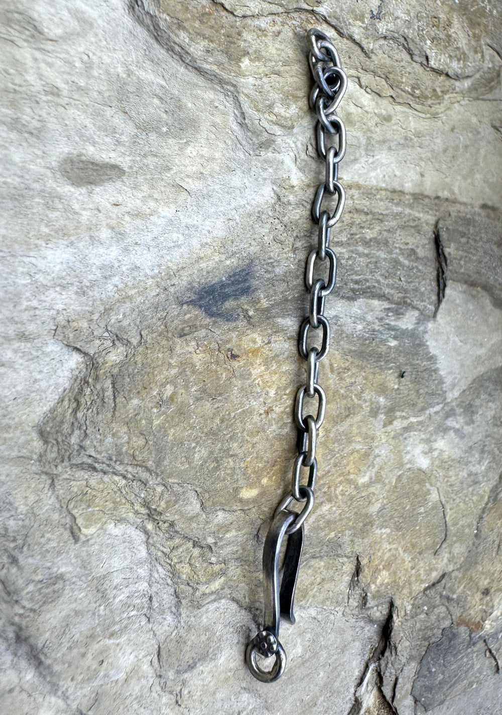 Oxidized Sterling Silver Hook and Chain Clasp - Findings