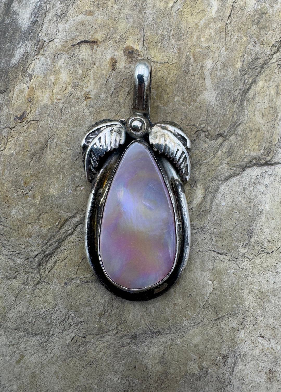 Oxidized Sterling Silver Mother Of Pearl Pendant 15x33mm