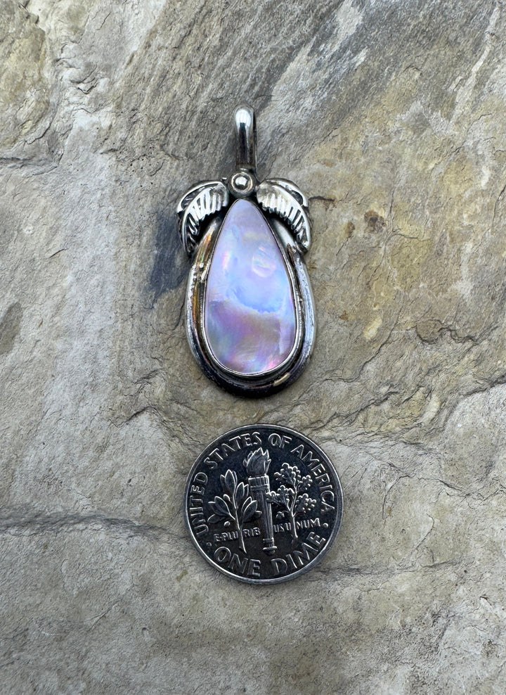 Oxidized Sterling Silver Mother Of Pearl Pendant 15x33mm