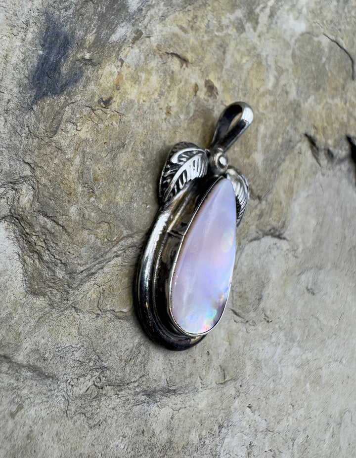 Oxidized Sterling Silver Mother Of Pearl Pendant 15x33mm