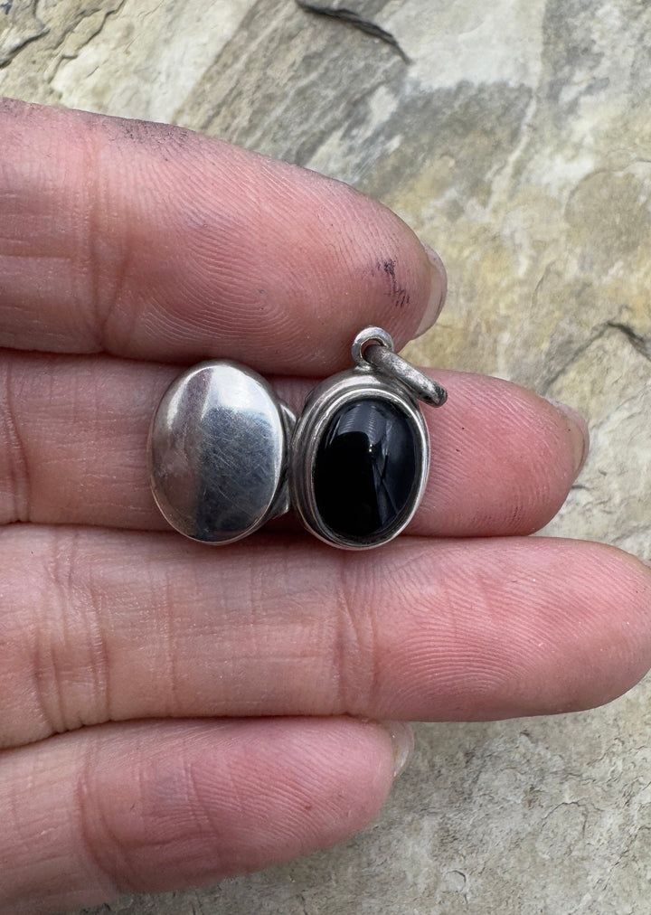 Oxidized Sterling Silver Onyx Locket 11x21mm - Jewelry