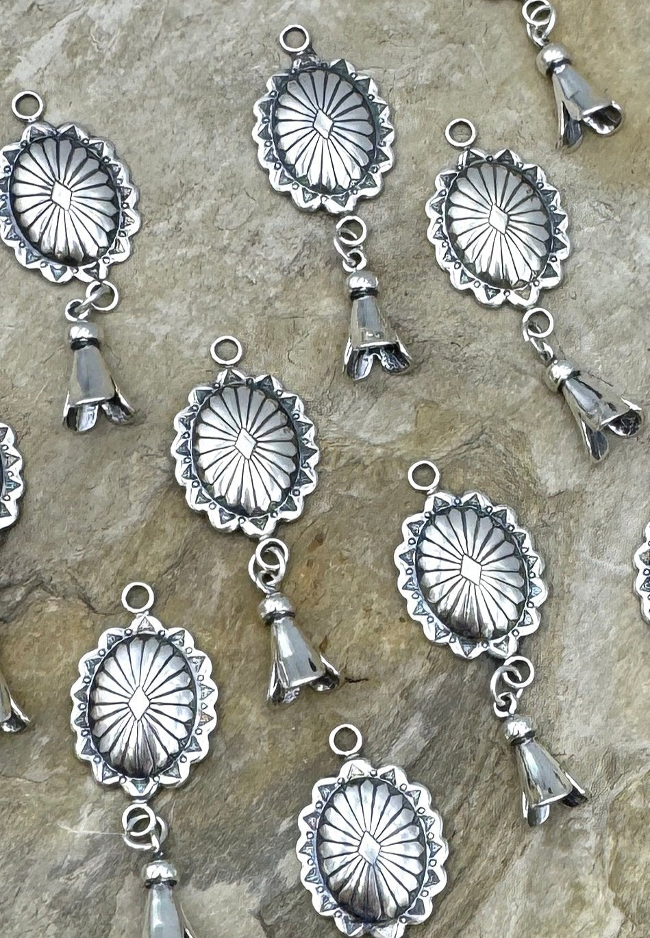 Oxidized Sterling Silver Southwest Squash Blossom Dangle