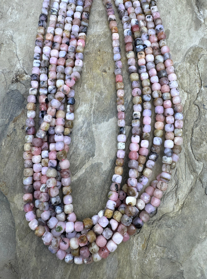 Peruvian Pink Opal 4mm Faceted Cube Beads 15.5 inch strand