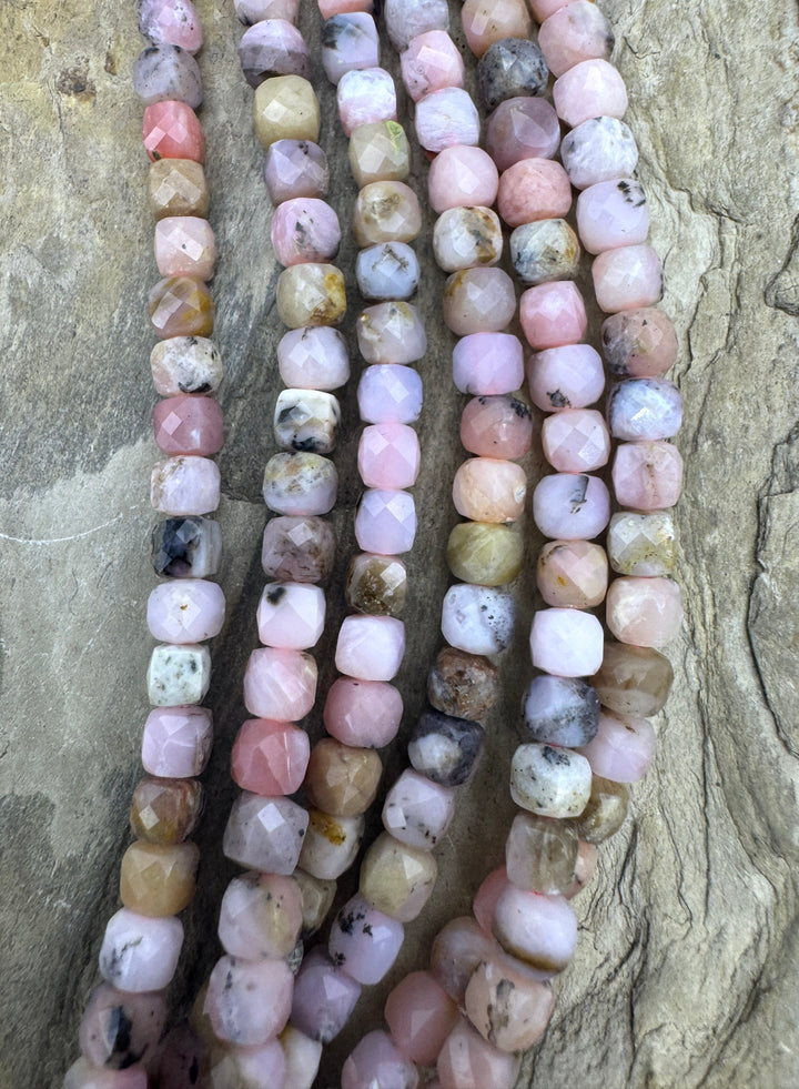 Peruvian Pink Opal 4mm Faceted Cube Beads 15.5 inch strand