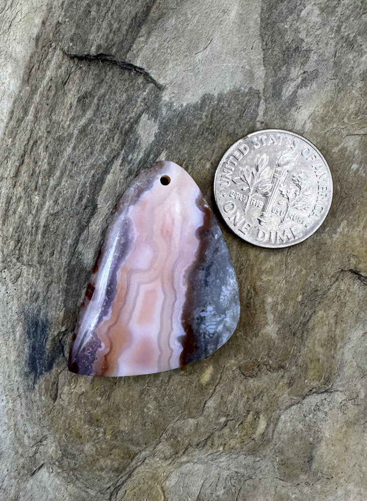 Pink Laguna Lace Agate Focal Pendant Bead 22x32mm - Crazy