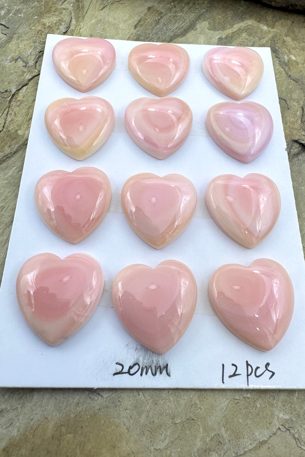 Pink Queen Conch 20mm Calibrated Heart Shapped Cabochons 1