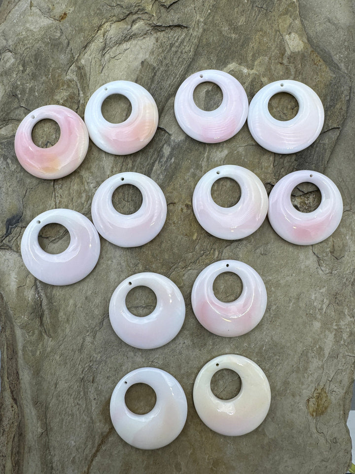 Pink Queen Conch Donut Bead Pair 30mm One Pair - Pink Conch