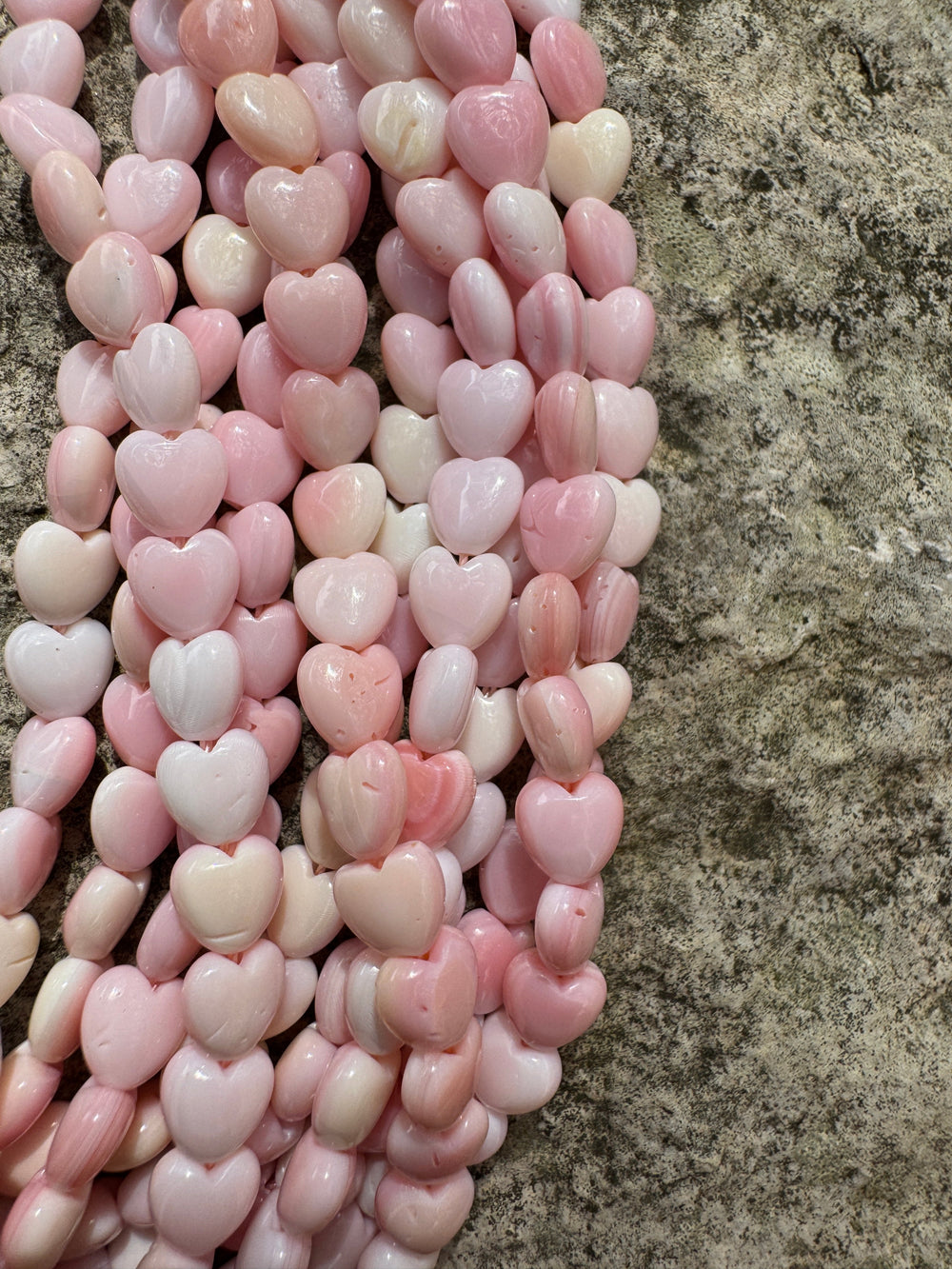 Pink Queen Conch Shell 6mm Heart Bead Strand (16 inch