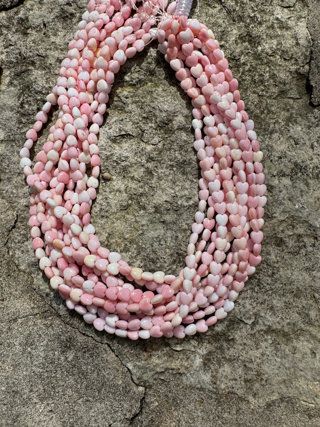 Pink Queen Conch Shell 6mm Heart Bead Strand (16 inch