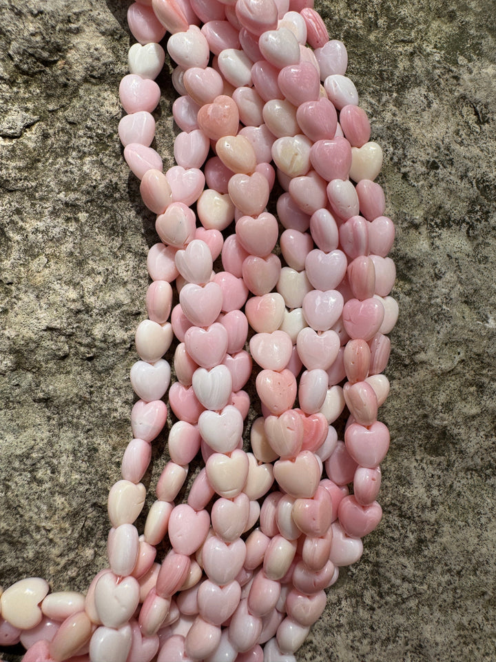 Pink Queen Conch Shell 6mm Heart Bead Strand (16 inch