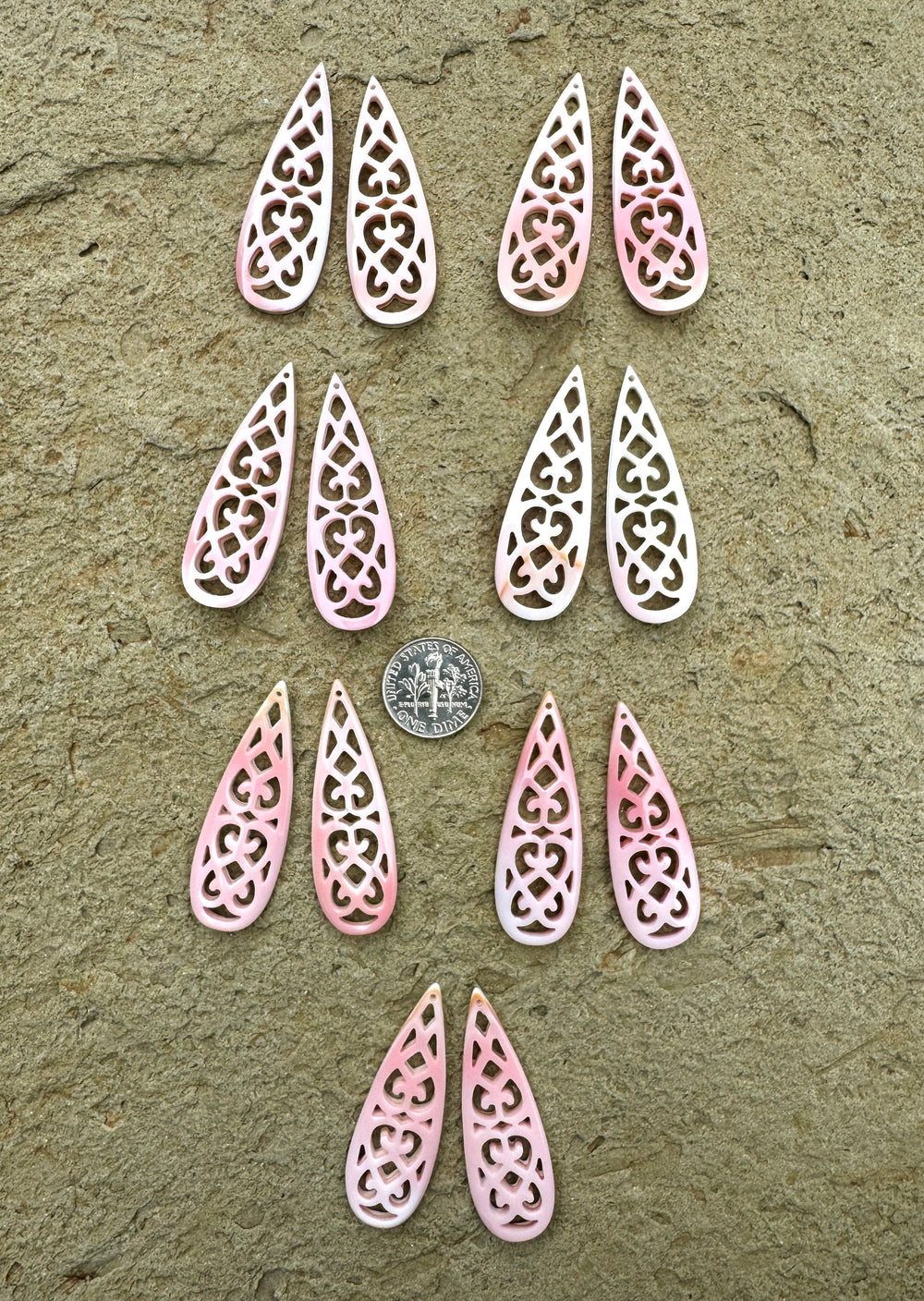 Pink Queen Conch Shell Carved Earring Bead Pairs 15x45mm