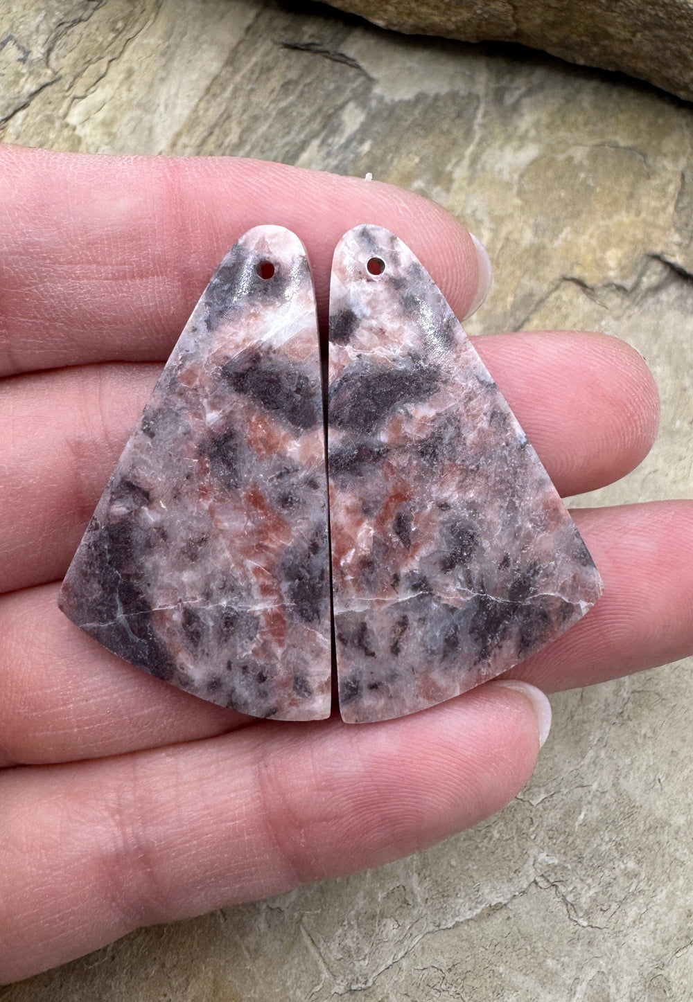 Pink Stromatolite BIG Matching Earring Slab Bead Pair