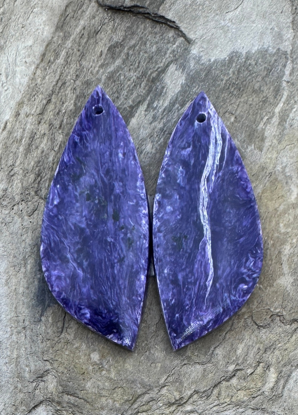 Premium Color Charoite BIG Matching Earring Slab Bead Pair