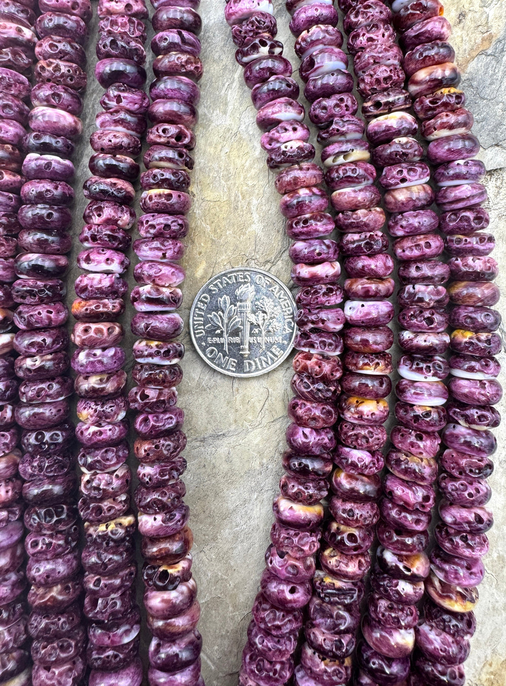 Purple Spiny Oyster 8mm Rondelle Shaped Beads 16 inch