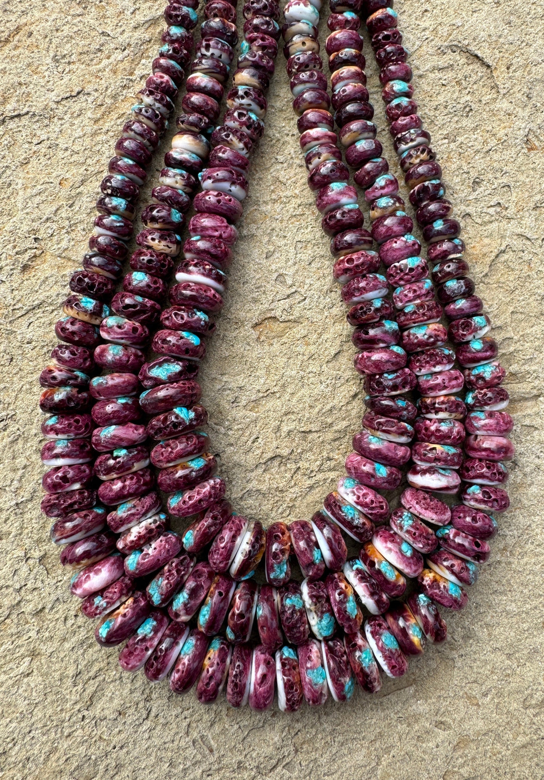 Purple Spiny Oyster with Turquoise Inlay Graduated Rondell