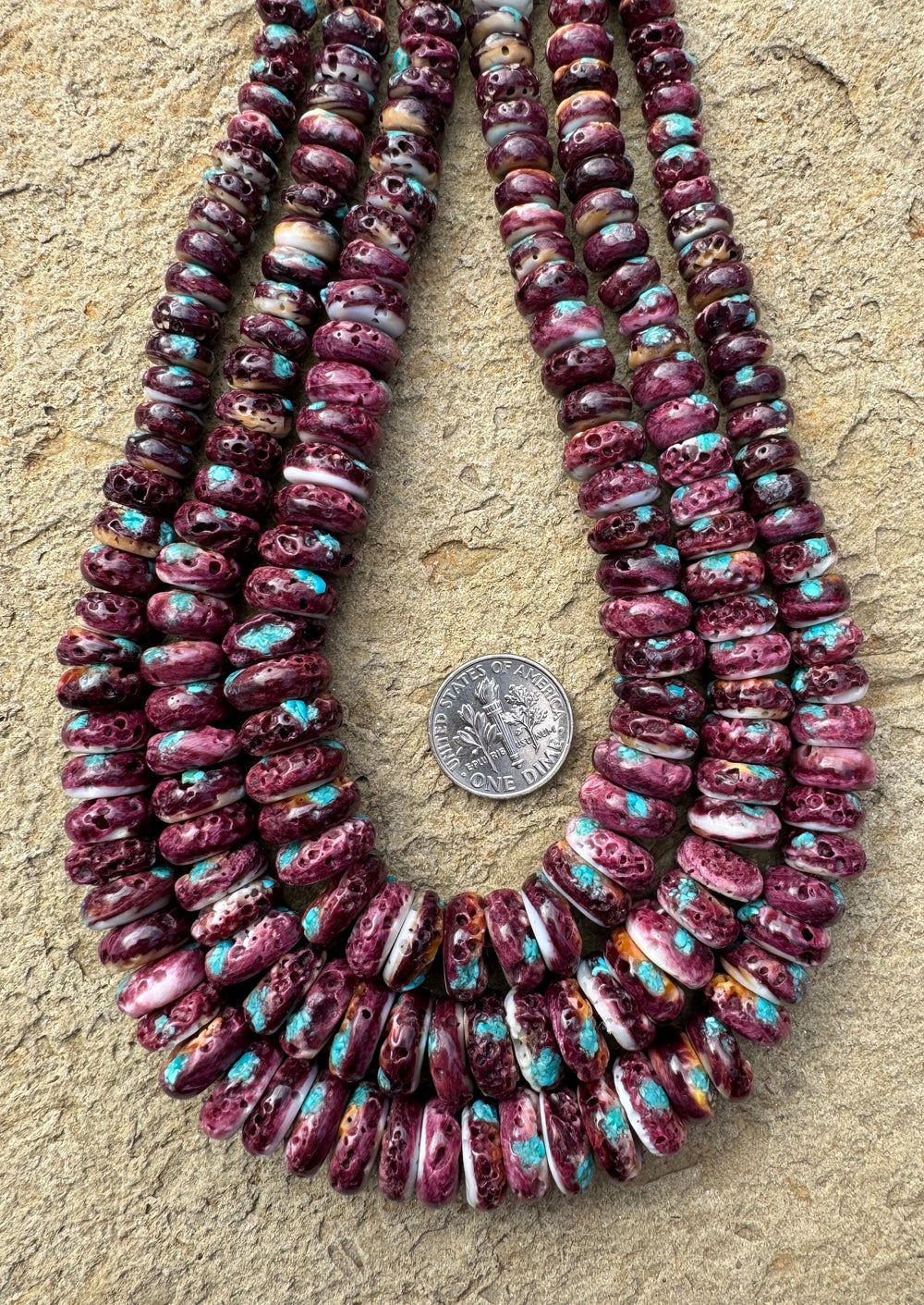 Purple Spiny Oyster with Turquoise Inlay Graduated Rondell