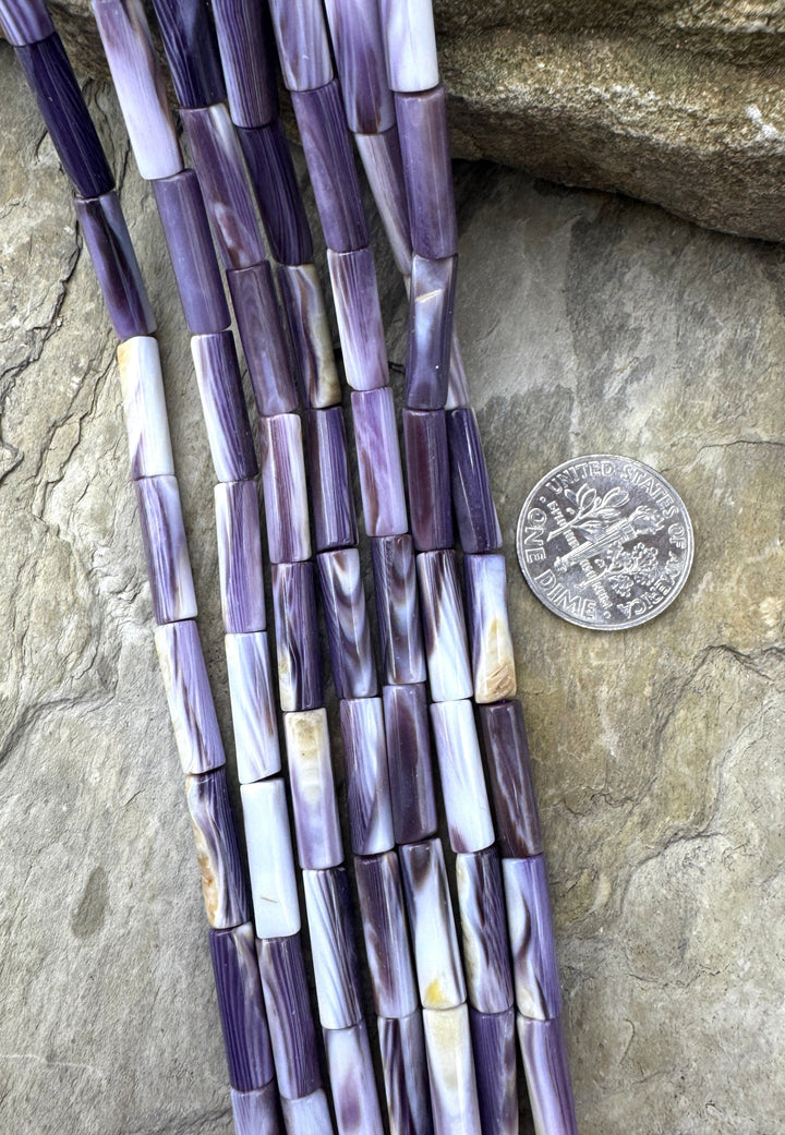 Purple Wampum/Quahog Shell 4x14mm Tube Beads 16 Inch Strand