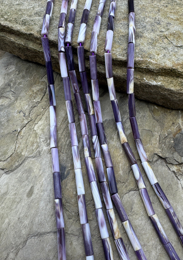 Purple Wampum/Quahog Shell 4x14mm Tube Beads 16 Inch Strand