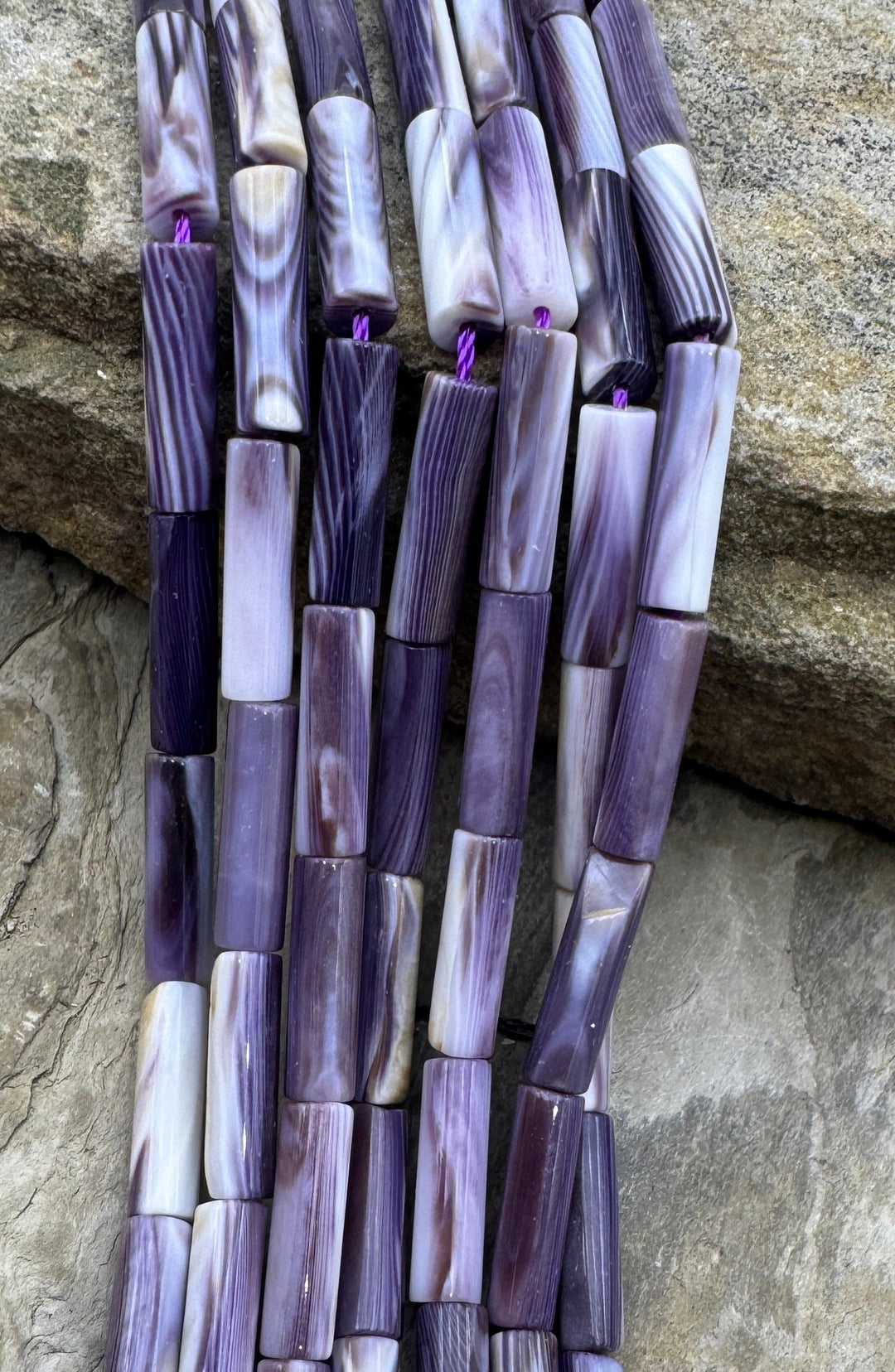 Purple Wampum/Quahog Shell 4x14mm Tube Beads 16 Inch Strand