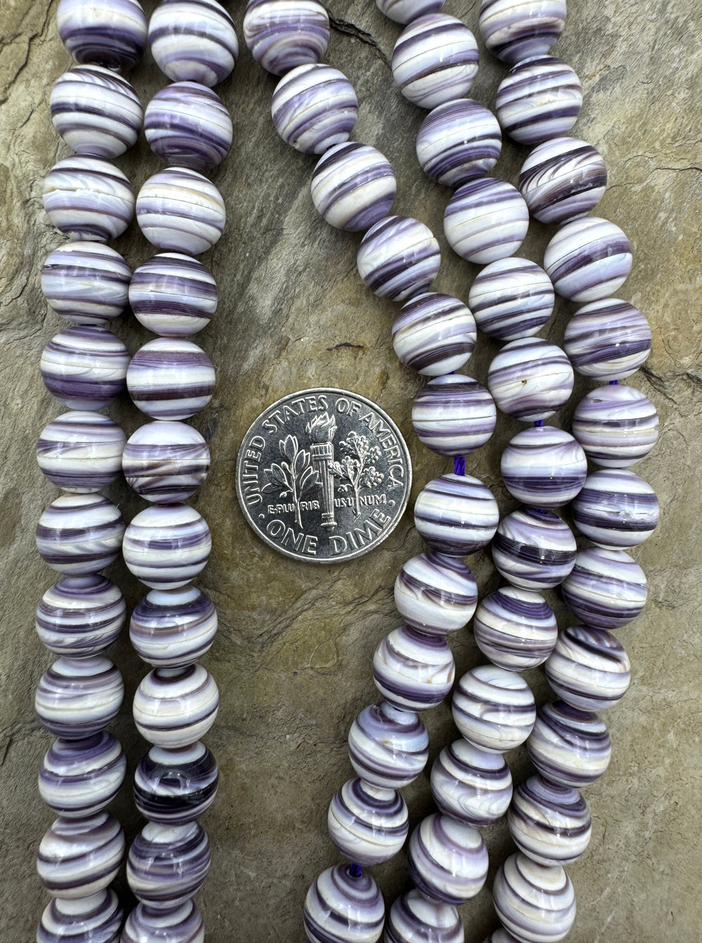 Purple Wampum/Quahog Shell 8mm Round Beads 8 Inch Strand