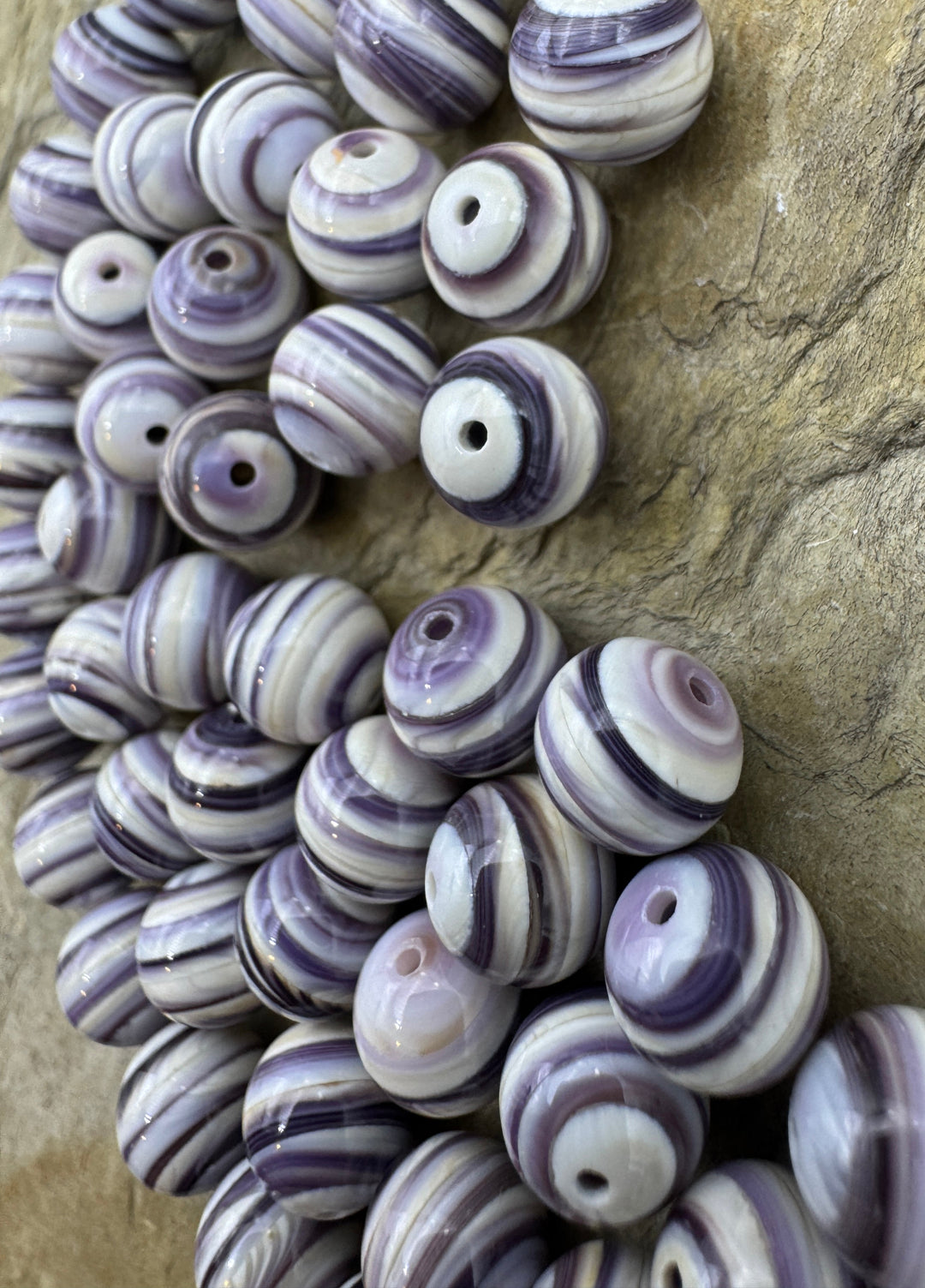 Purple Wampum/Quahog Shell 8mm Round Beads Package of 5