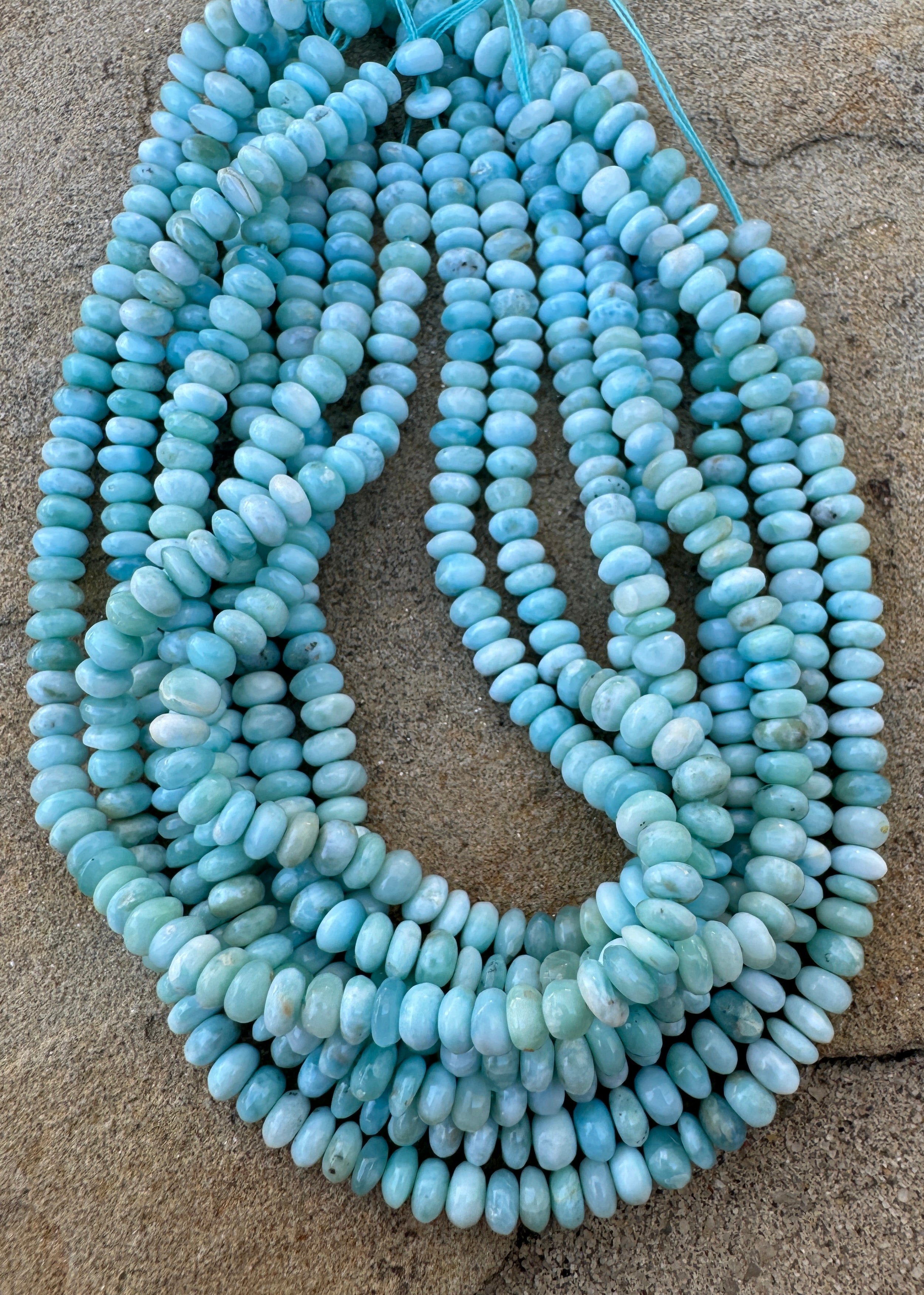 Natural Larimar Smooth Rondelle Beads | Larimar Necklace | Handmade Knotted Necklace | 120 outlets Cts | 4.5-9.5 MM | 16 Inches Strand | GIC#HM15