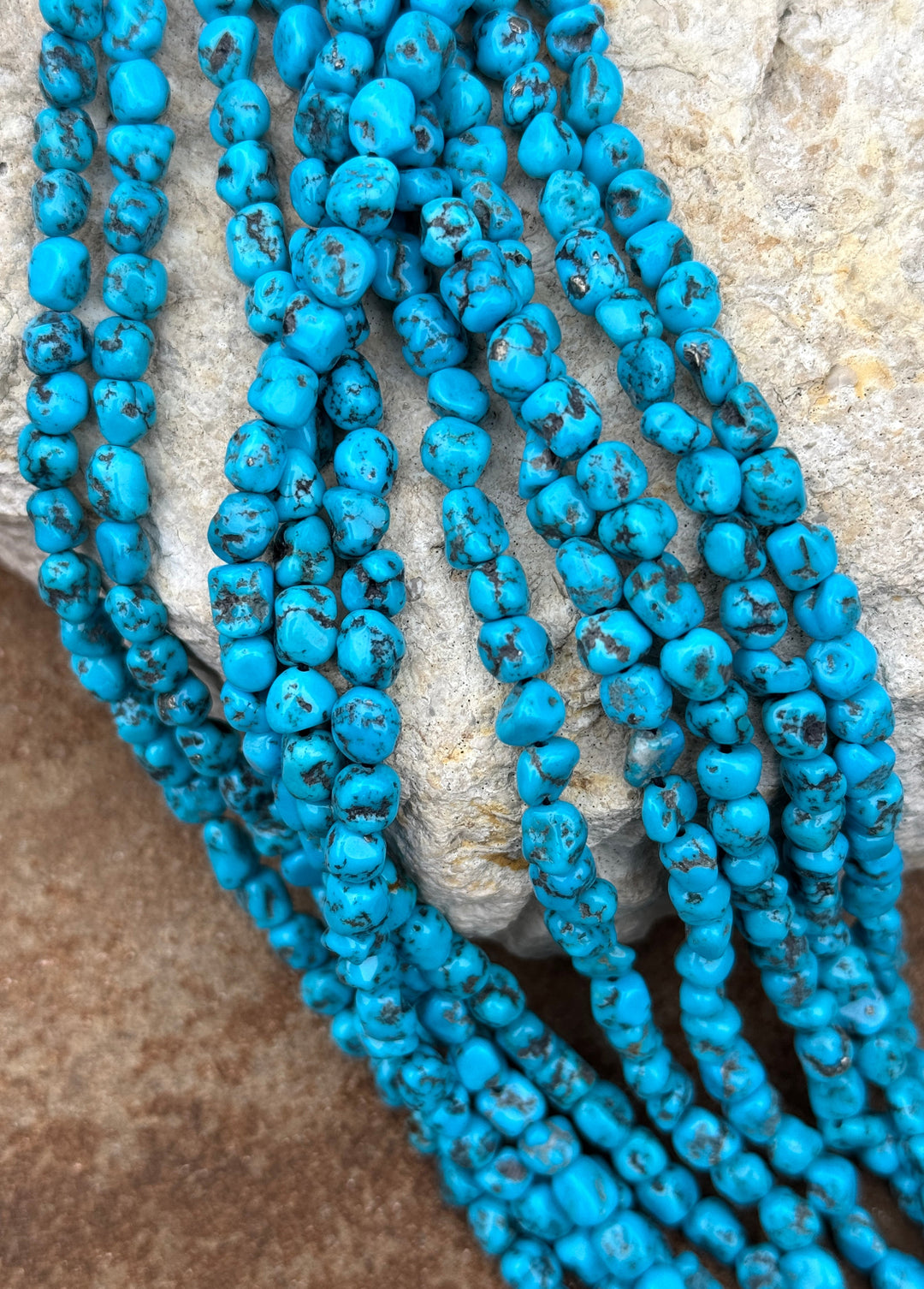 RARE Natural Spiderweb Sleeping Beauty Turquoise (AZ) 6mm Rounded Nugget Beads, 18 inch Strand