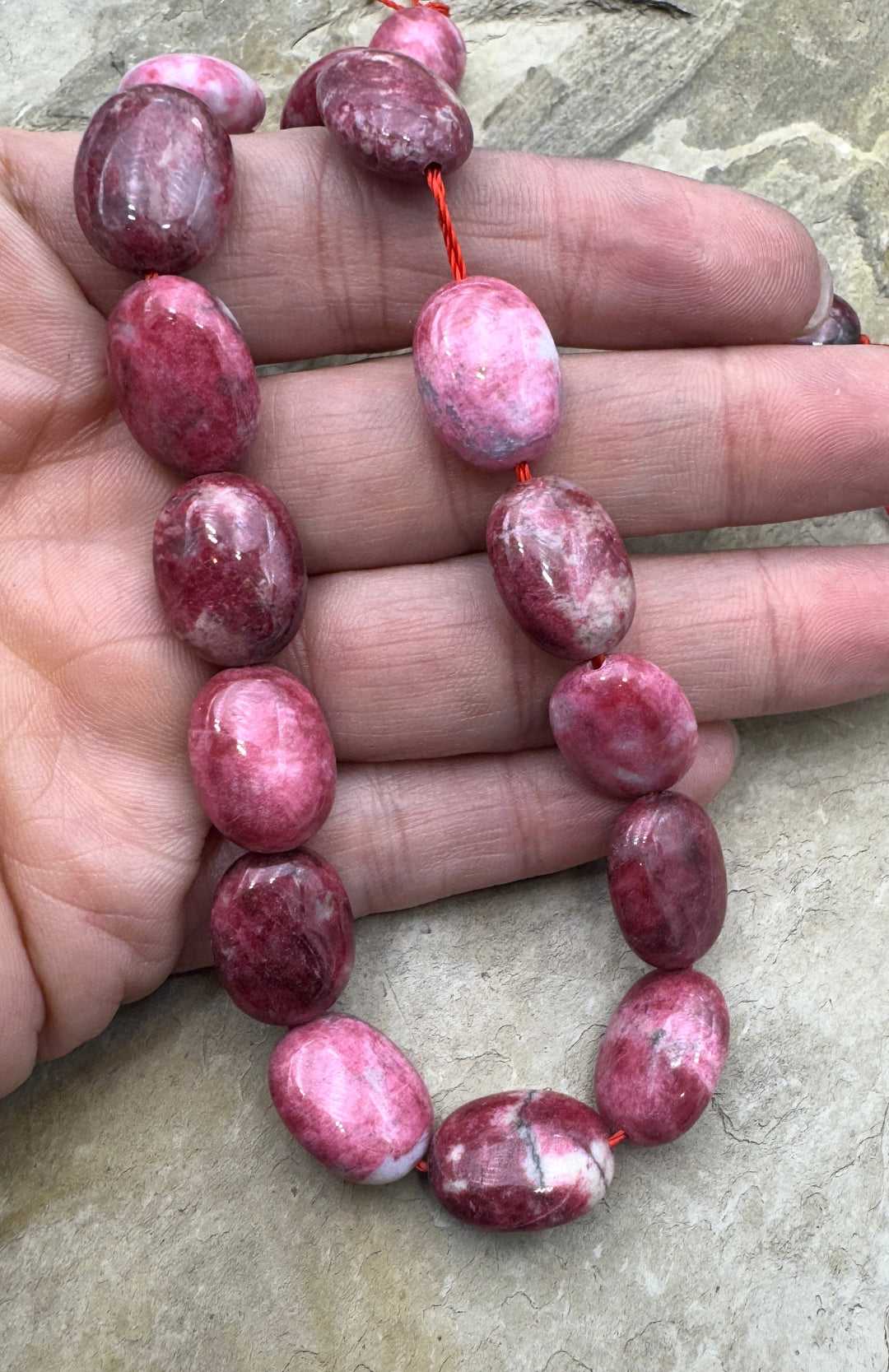 RARE Natural Thulite (Norway) 12x17mm Oval Beads 16 inch