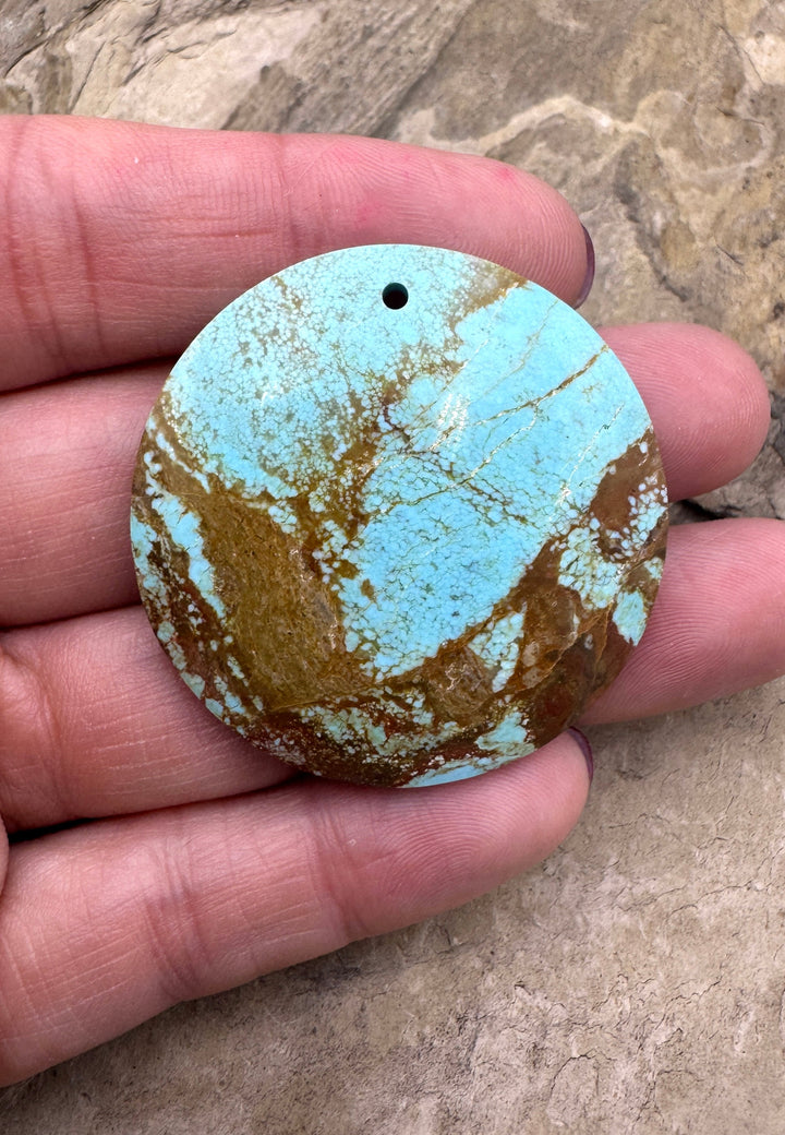 RARE Number 8 Turquoise (Nevada) BIG Round Focal Pendant