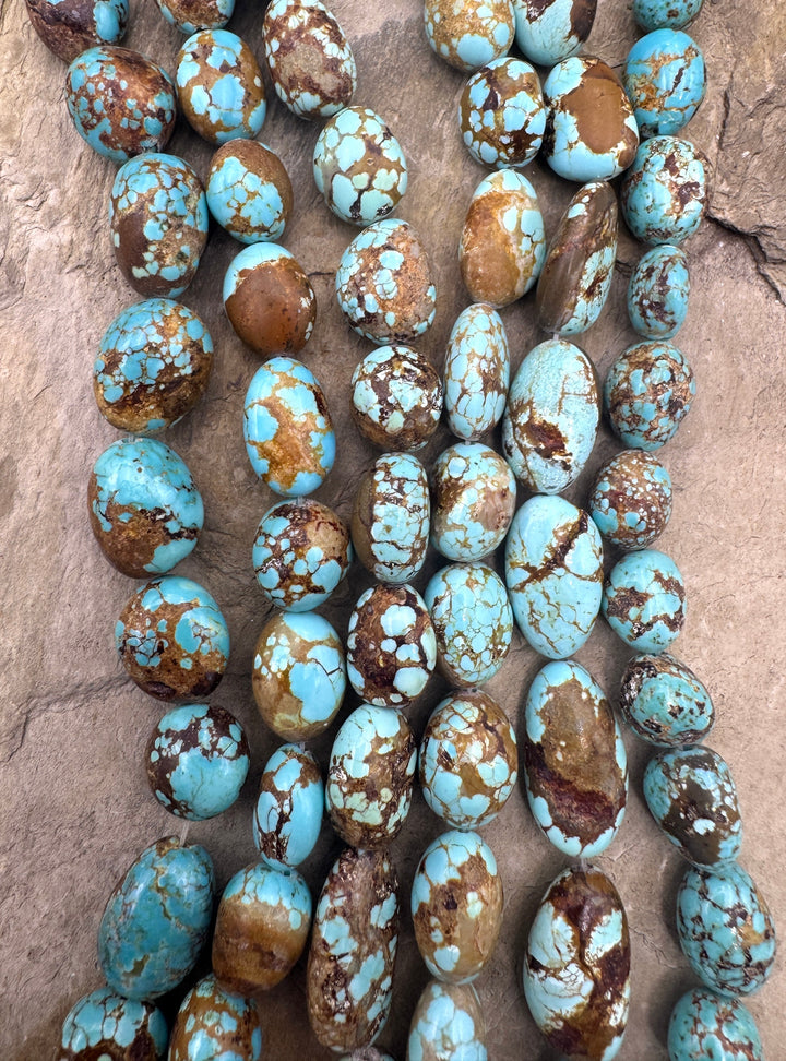 RARE Number 8 Turquoise (Nevada) Rounded Nugget Bead Strand