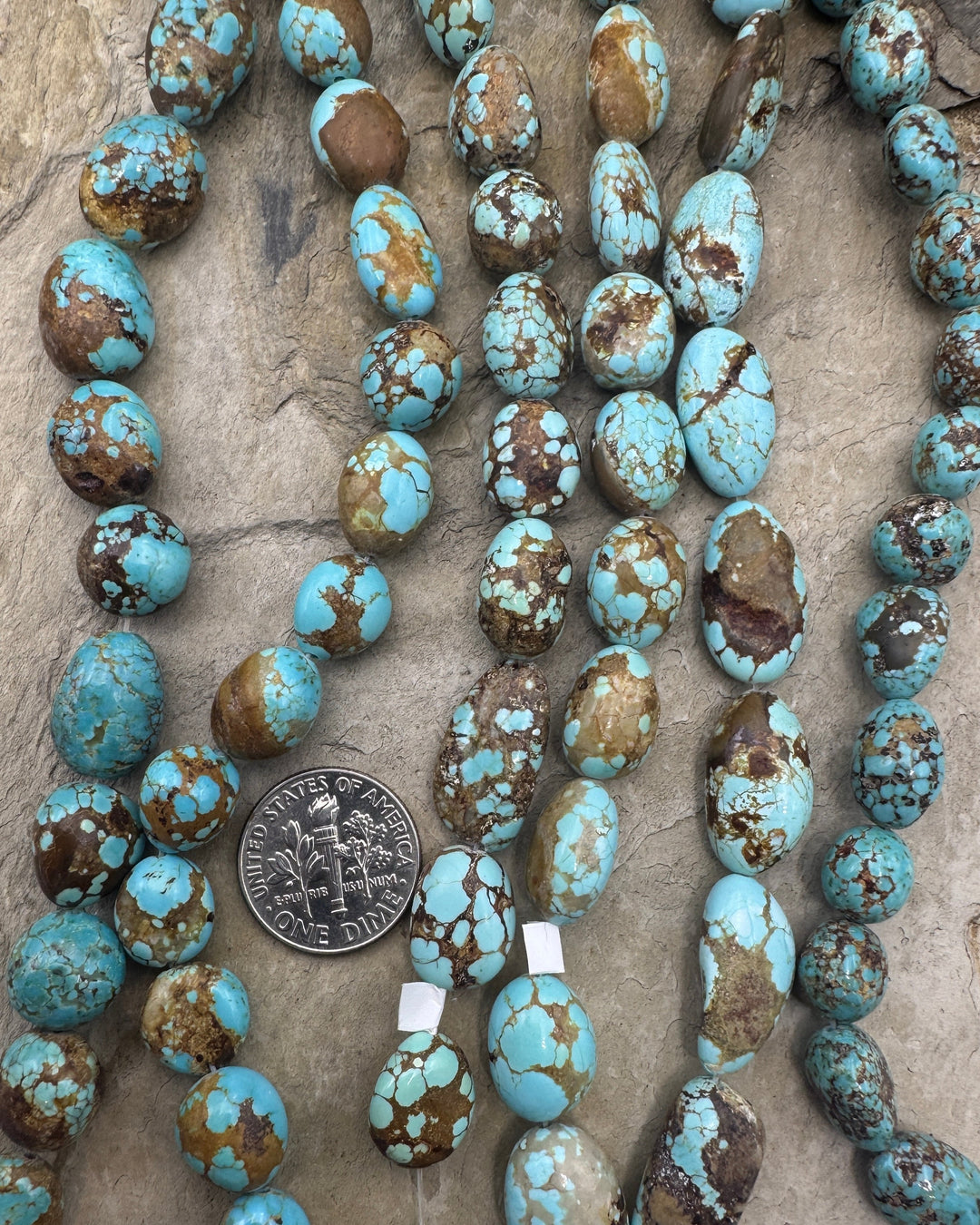 RARE Number 8 Turquoise (Nevada) Rounded Nugget Bead Strand