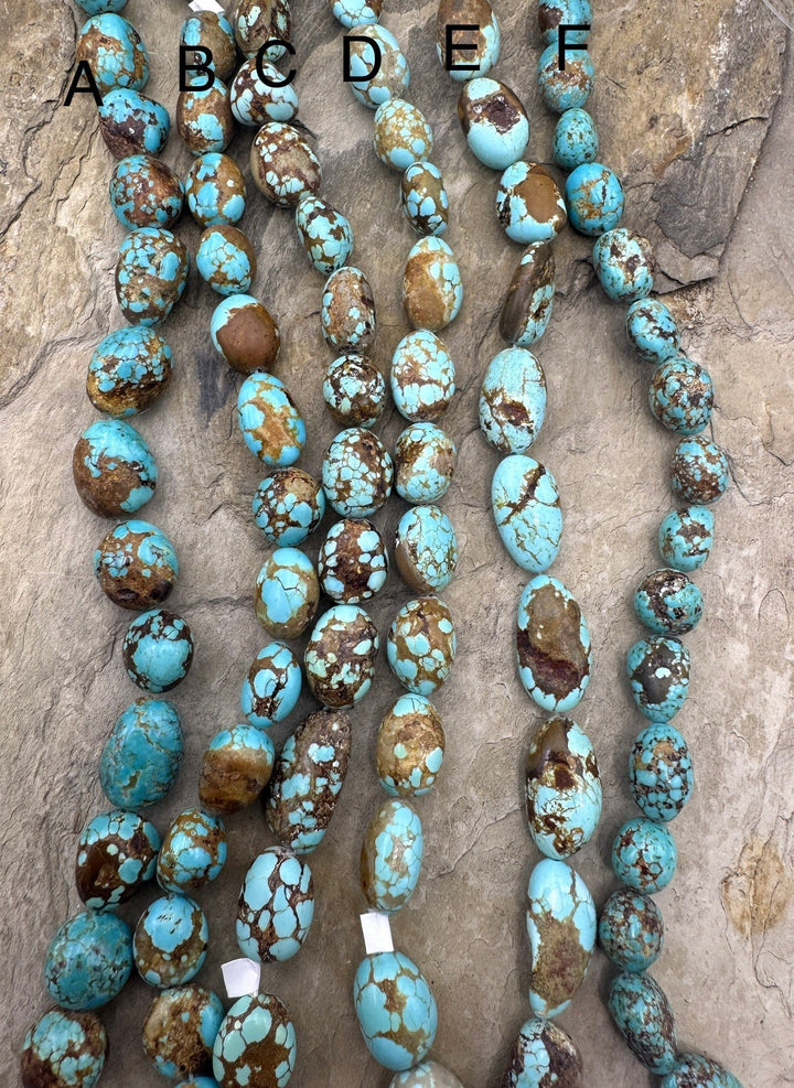 RARE Number 8 Turquoise (Nevada) Rounded Nugget Bead Strand