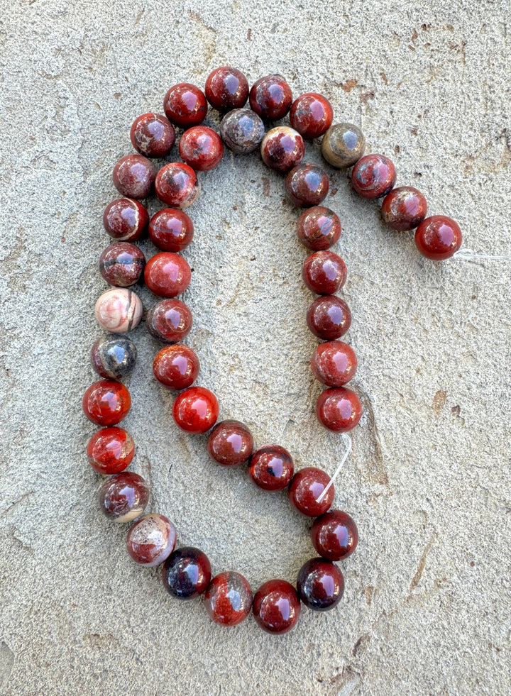 Red Brecciated Jasper 10mm Round Beads 16 inch Strand - Red